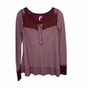 We The Free Thermal Lace Long Sleeve Top Burgundy